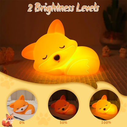 Fox Night Light, Squishy Silicone Lamp Novelty Gifts, Rechargeable Dimmable Timer Bedside Touch Nightlight for Breastfeeding