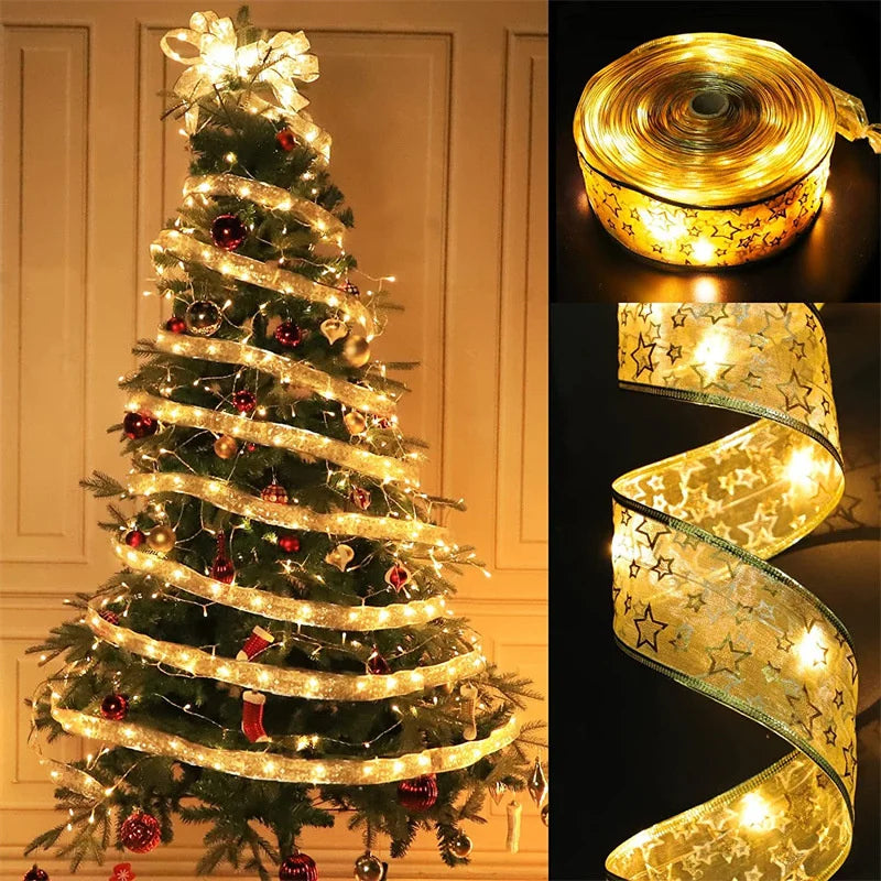 1-10m 2026 Christmas Ribbon Fairy Light String Merry Christmas Decorations For Home Xmas holiday Navidad Gifts New Year 2025