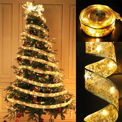 1-10m 2026 Christmas Ribbon Fairy Light String Merry Christmas Decorations For Home Xmas holiday Navidad Gifts New Year 2025