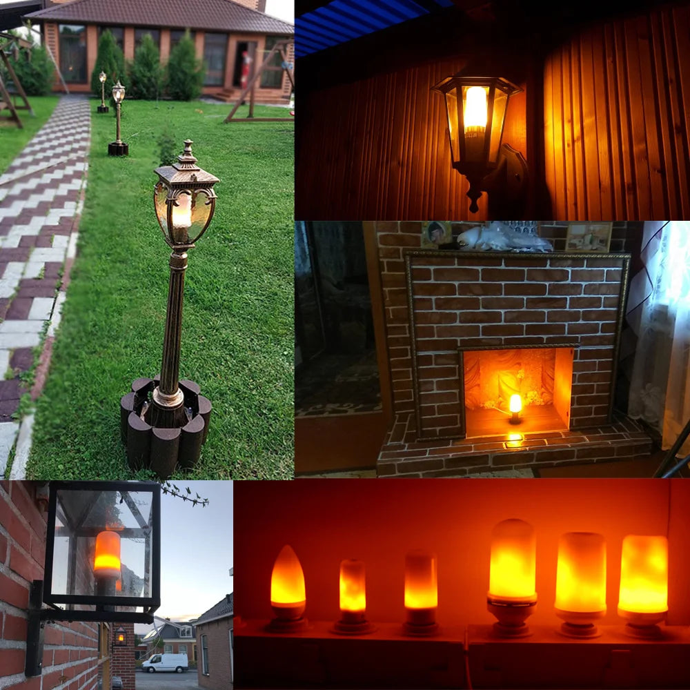 Blue & Yellow LED Night Light Flame Light Bulb 4 Modes Fire Bulb Lamp Christmas Party Outdoor Indoor Home Decor E27 Base Flickering Nightlight