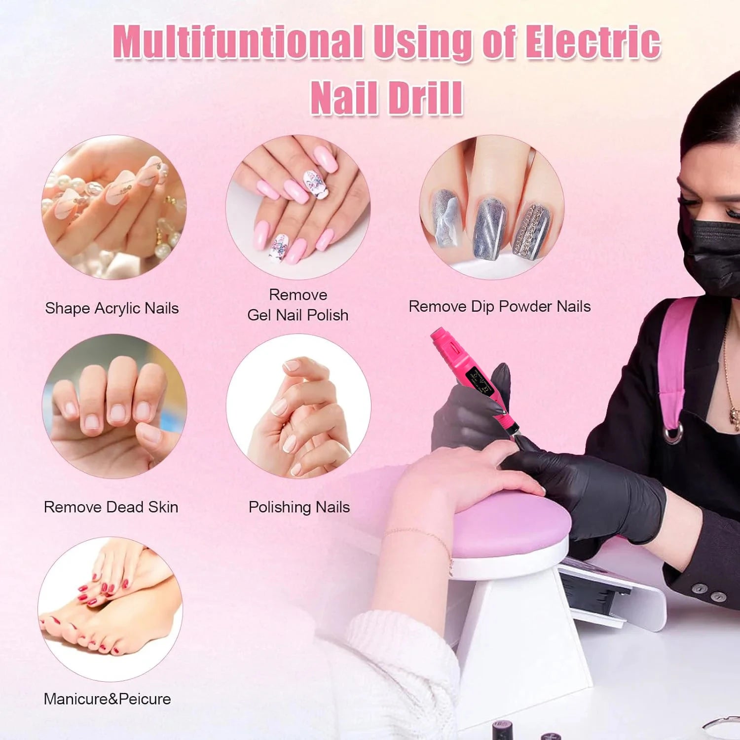 Electric Nail Sander Set Nail Drill Machine Grinding Equipment Milling Cutter For Manicure Pedicure Strong Polishing Tools