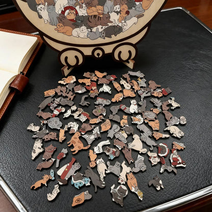 135 PC Cat-shaped Wooden Jigsaw Puzzle Unique Irregular Puzzle Pieces Game Birthday Xmas Gifts for Cat Lovers Home Decorations