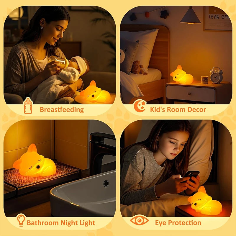 Fox Night Light, Squishy Silicone Lamp Novelty Gifts, Rechargeable Dimmable Timer Bedside Touch Nightlight for Breastfeeding