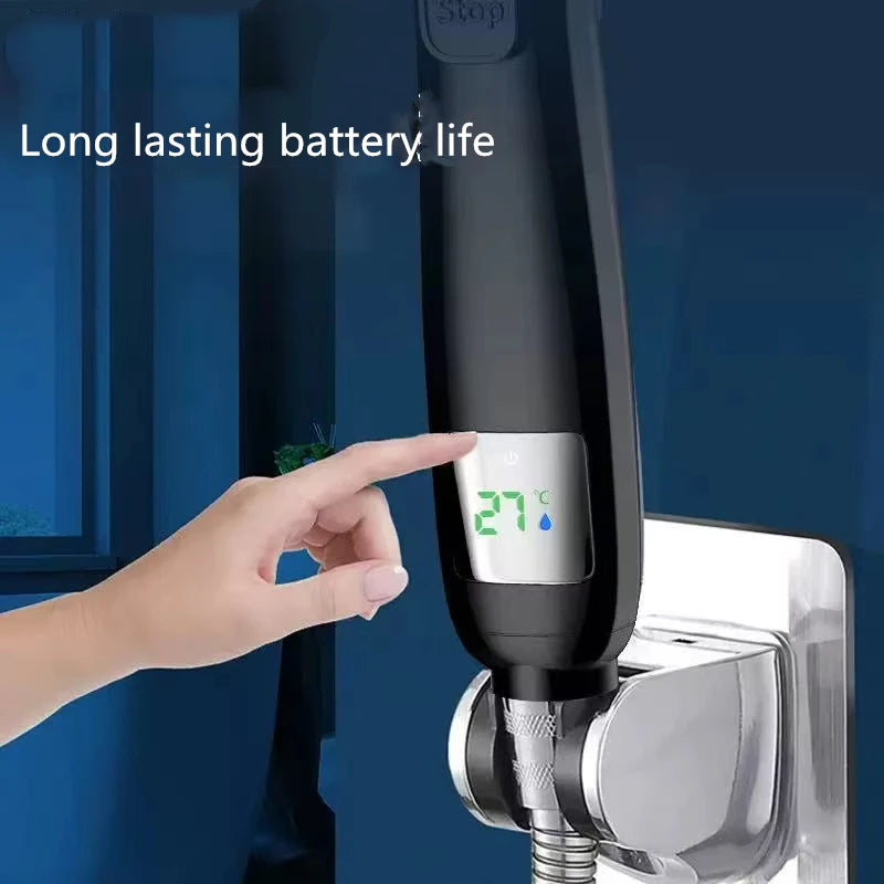 High Pressure Handheld Bathroom Shower Head Water Saving Showerhead Pressurized Adjustable Spray LED Digital Temperature Display