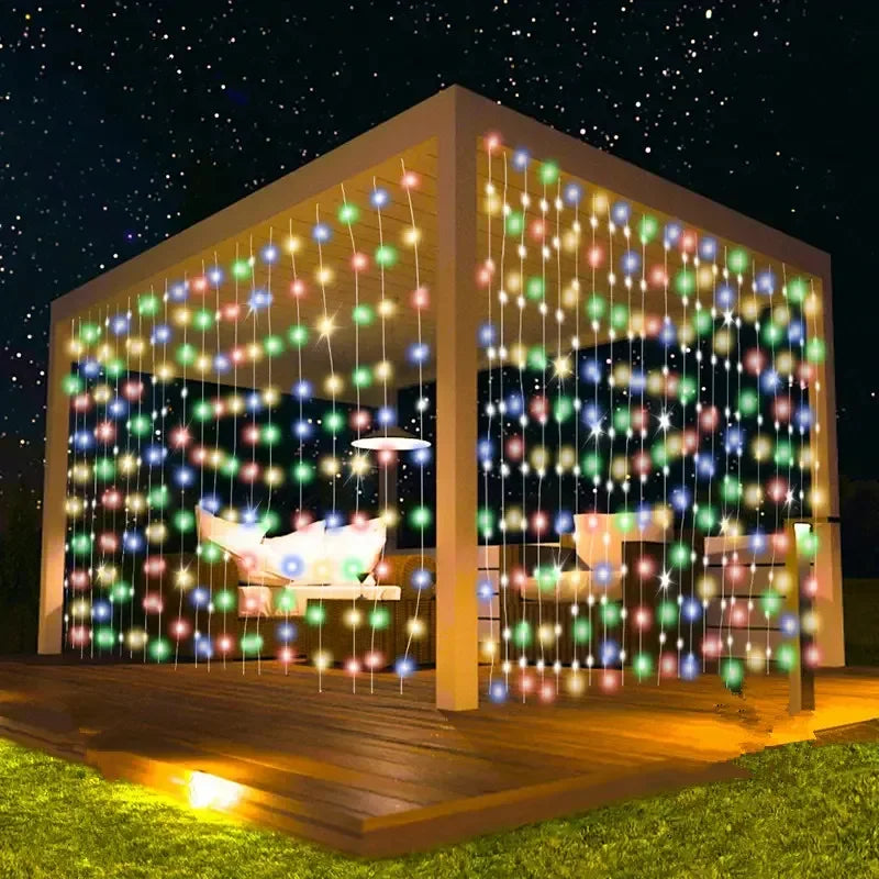 600/300 LED Solar Curtain Lights Outdoor Fairy Lights LED Lights Christmas Wedding Decorations String Lights Garden Decor