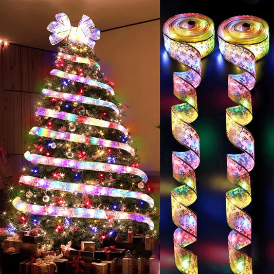 1-10m 2026 Christmas Ribbon Fairy Light String Merry Christmas Decorations For Home Xmas holiday Navidad Gifts New Year 2025