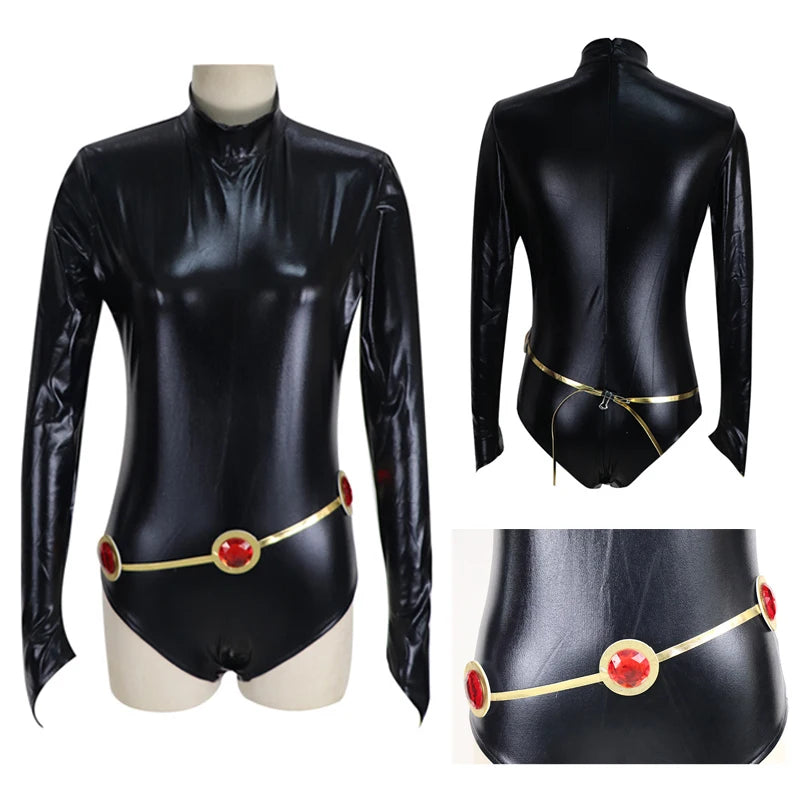 Women's TeenTitans-Raven Cosplay Costume Jumpsuit Purple Cloak with Belt Halloween Costume Uniform for Girls