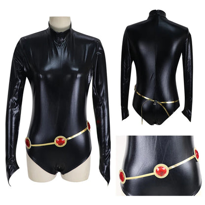 Women's TeenTitans-Raven Cosplay Costume Jumpsuit Purple Cloak with Belt Halloween Costume Uniform for Girls