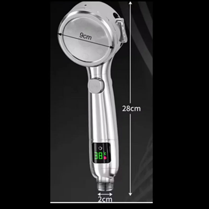High Pressure Handheld Bathroom Shower Head Water Saving Showerhead Pressurized Adjustable Spray LED Digital Temperature Display