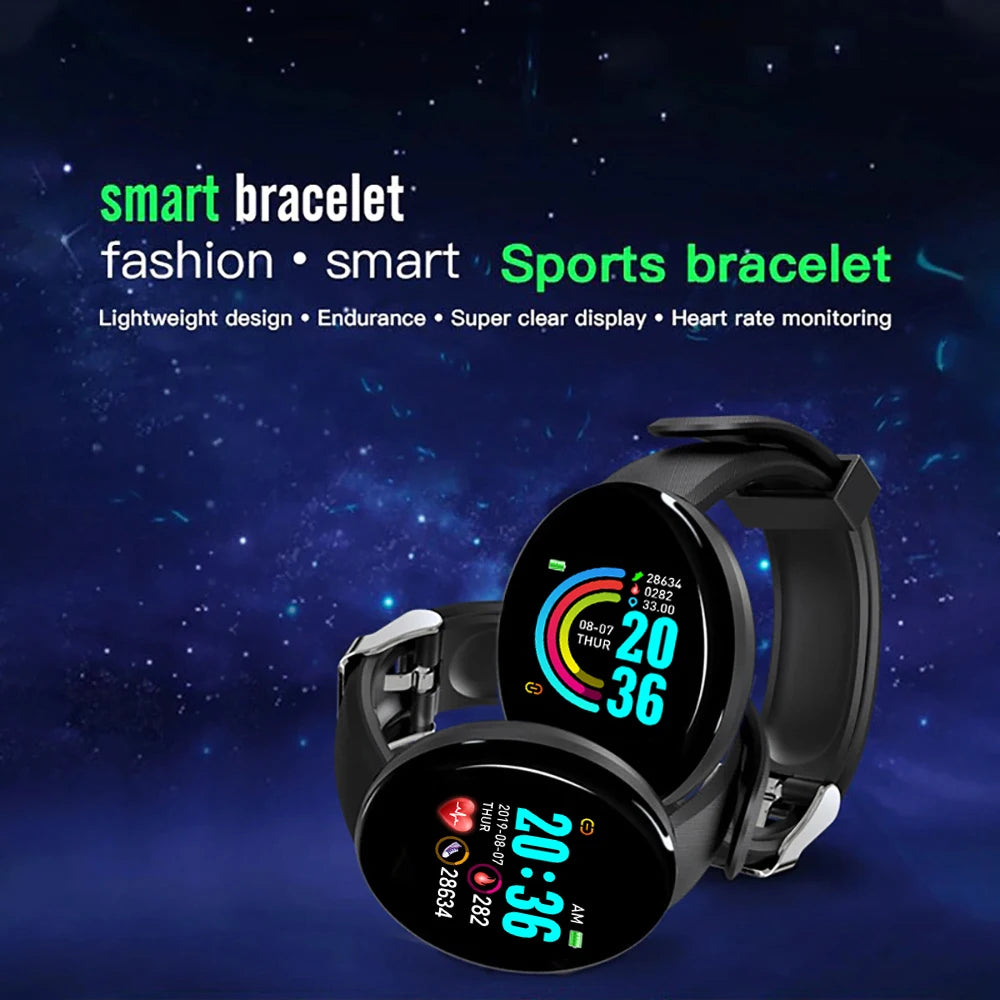 New D18 Smart Watch Heart Rate Monitor Men's Women's Smartwatch Round Fitness Digital Watches for Men Women Band Bracelet