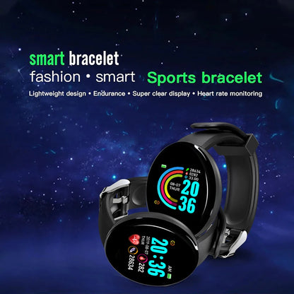 New D18 Smart Watch Heart Rate Monitor Men's Women's Smartwatch Round Fitness Digital Watches for Men Women Band Bracelet