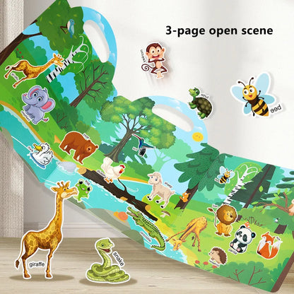Reusable Cartoon Sticker Book for Kids Multiple Scenos DIY Puzzle Game Educational Learning Classic Toys for Child Age 2-4 Gifts