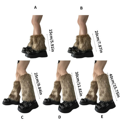 Japanese Women Faux Fur Leg Warmers Boot Covers Y2K Goth Solid Leg Socks Punk Jk Knee-length Hiphop Hotgirl Fashion Warm Sock