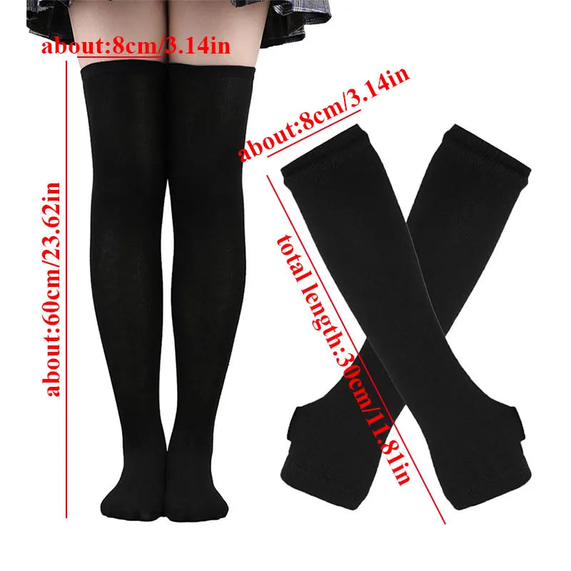 2Pairs/Set Women Gothic Punk Over Knee Long Stripe Socks Girl Arm Sleeve Gloves Thigh High Cotton Socks Sweet Cute Christmas Gift