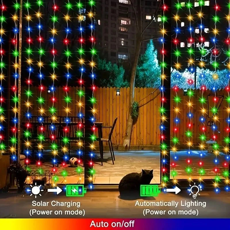 600/300 LED Solar Curtain Lights Outdoor Fairy Lights LED Lights Christmas Wedding Decorations String Lights Garden Decor