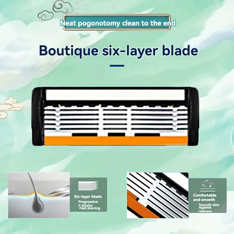 6-Layers Finger Type Safety Set High Quality Men Sharp Stainless Steel Shaving Changeable Shaver Head Blade ﻿