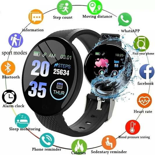 New D18 Smart Watch Heart Rate Monitor Men's Women's Smartwatch Round Fitness Digital Watches for Men Women Band Bracelet