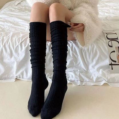 Fashion Pure Cotton Knee-high Socks Solid Color Keep Warm Long Tight Socks Boot Socks Fall Winter