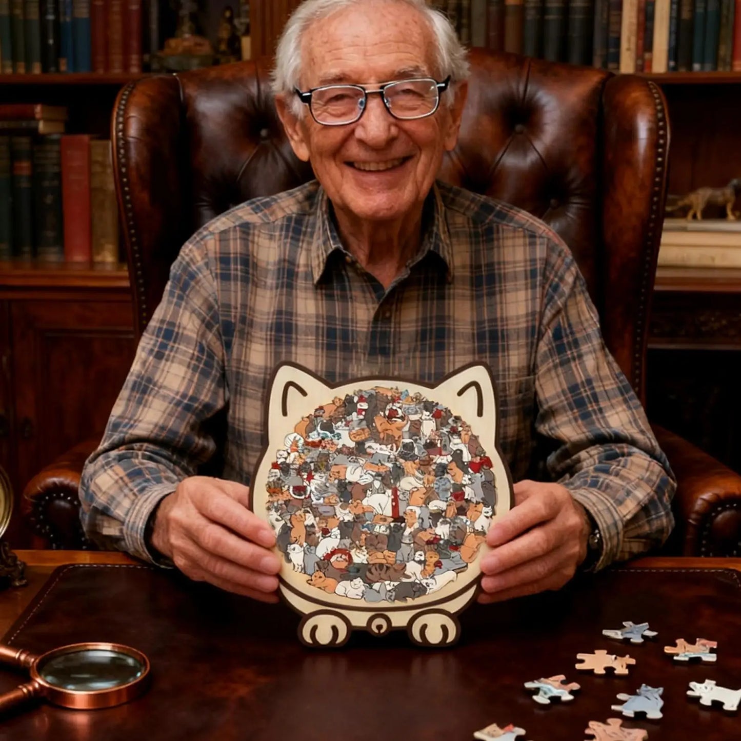 135 PC Cat-shaped Wooden Jigsaw Puzzle Unique Irregular Puzzle Pieces Game Birthday Xmas Gifts for Cat Lovers Home Decorations