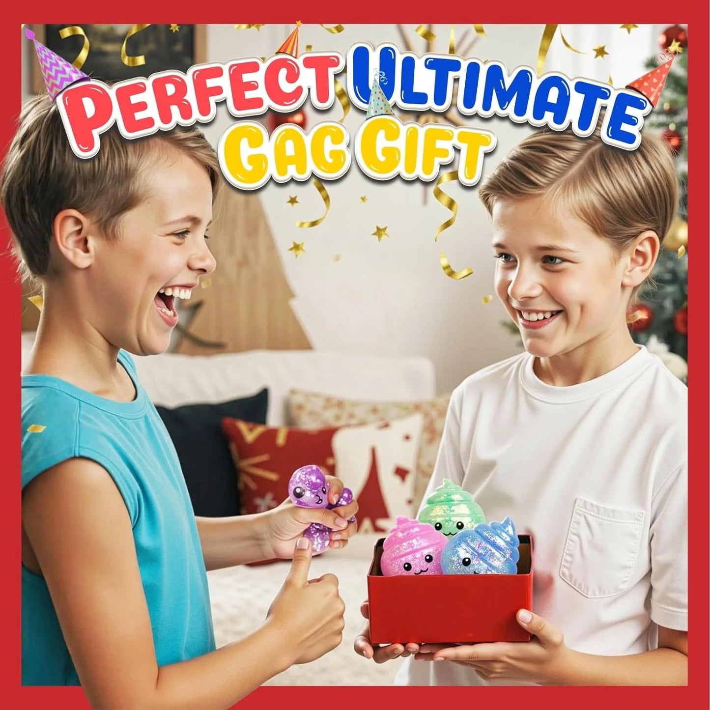 Novelty Squishy Poo Stress Ball Squishies Toys Glitter Funny Stretch Squeeze Fidget Toys for Kids Adults Fool's Day Prank Gift