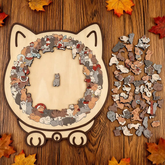 135 PC Cat-shaped Wooden Jigsaw Puzzle Unique Irregular Puzzle Pieces Game Birthday Xmas Gifts for Cat Lovers Home Decorations