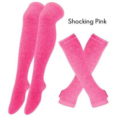 2Pairs/Set Women Gothic Punk Over Knee Long Stripe Socks Girl Arm Sleeve Gloves Thigh High Cotton Socks Sweet Cute Christmas Gift
