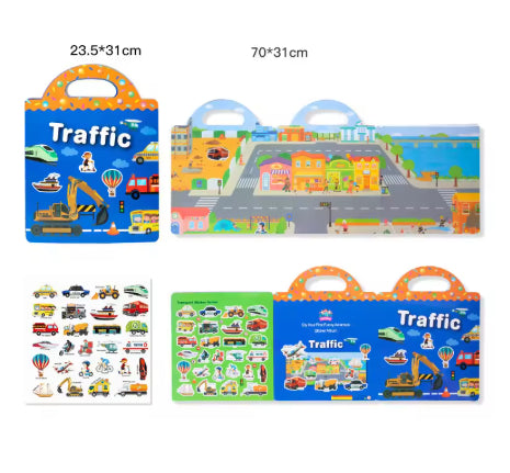 Reusable Cartoon Sticker Book for Kids Multiple Scenos DIY Puzzle Game Educational Learning Classic Toys for Child Age 2-4 Gifts