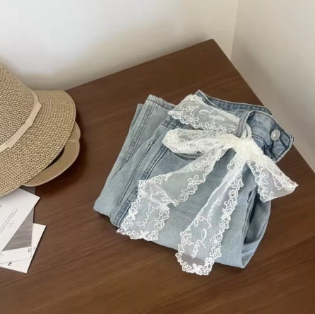Unique Y2k Long Lace Waistband Floral Bow Lace Waist Belt Tie Up Thin Dress Jeans Belt Summer