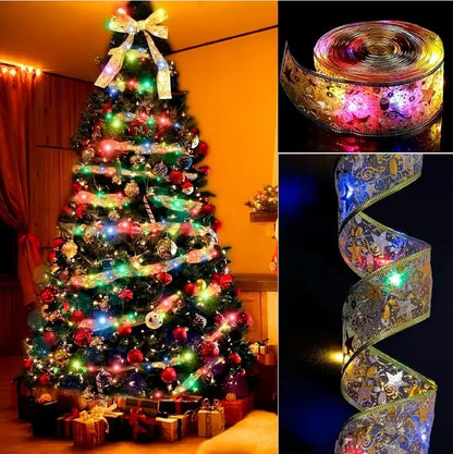 32 Feet Of Christmas Ribbon Fairy Light String Merry Christmas Decorations For Home Xmas holiday Navidad Gifts New Year