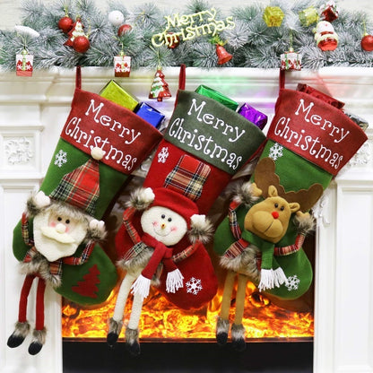 2025 New Year Xmas Big Stockings Set Decorations Christmas 3D Plush Big Sock Christmas Tree Pendant Decorating Supplies