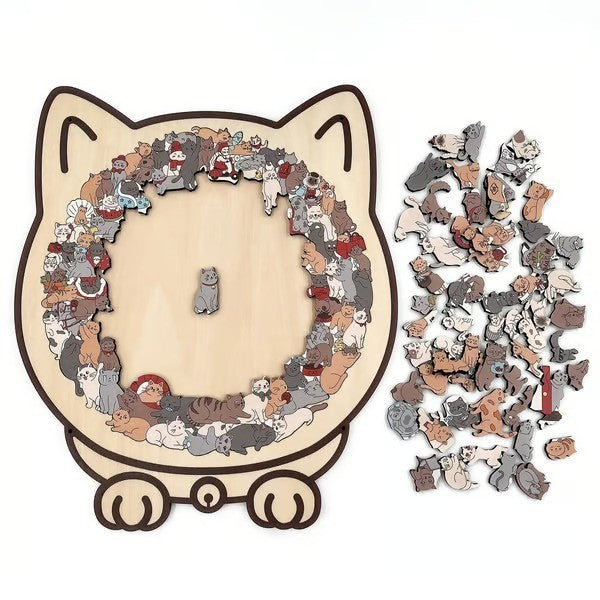 135 PC Cat-shaped Wooden Jigsaw Puzzle Unique Irregular Puzzle Pieces Game Birthday Xmas Gifts for Cat Lovers Home Decorations