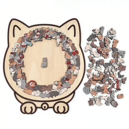 135 PC Cat-shaped Wooden Jigsaw Puzzle Unique Irregular Puzzle Pieces Game Birthday Xmas Gifts for Cat Lovers Home Decorations
