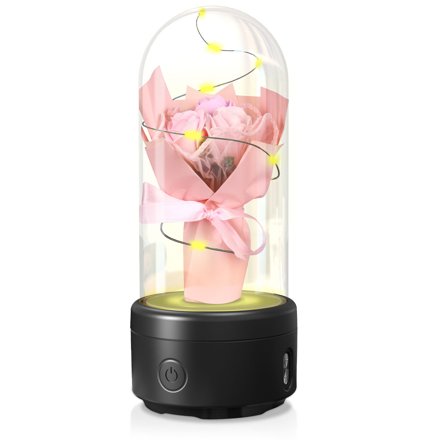 Creative 2 In 1 Bouquet LED Light And Bluetooth-compatible Speaker Mother's Valentine's Day Gift Rose Luminous Night Light Ornament In Glass Cover