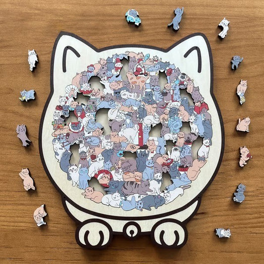 135 PC Cat-shaped Wooden Jigsaw Puzzle Unique Irregular Puzzle Pieces Game Birthday Xmas Gifts for Cat Lovers Home Decorations
