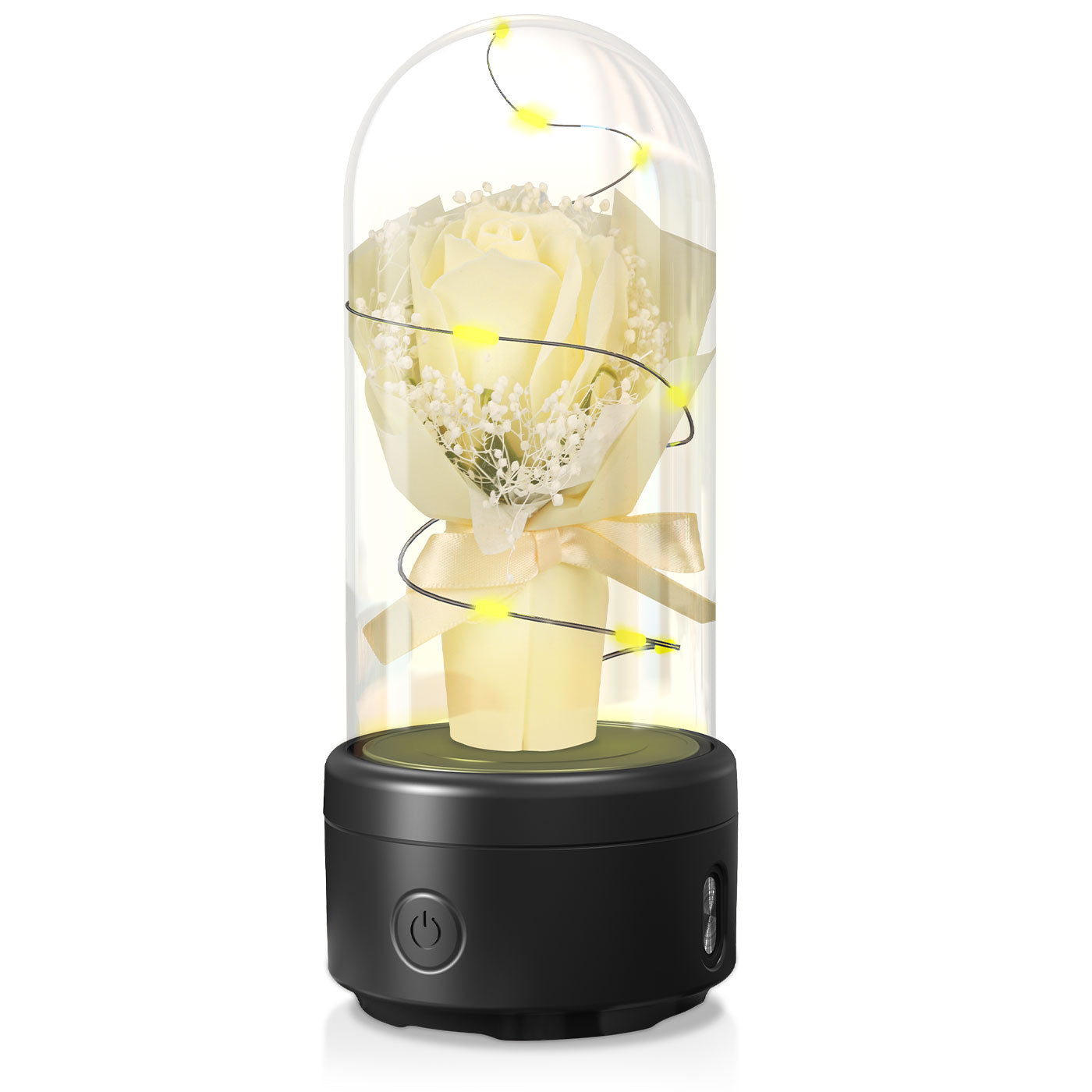 Creative 2 In 1 Bouquet LED Light And Bluetooth-compatible Speaker Mother's Valentine's Day Gift Rose Luminous Night Light Ornament In Glass Cover