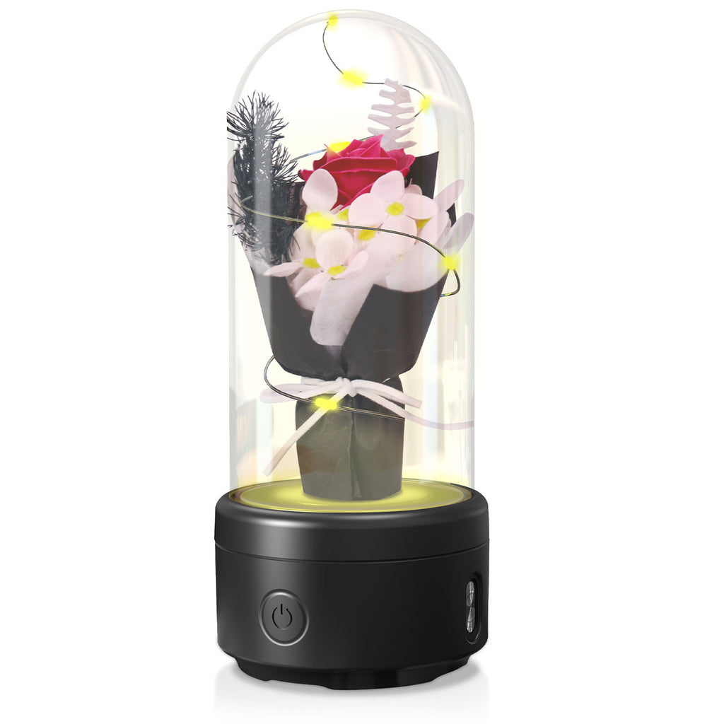 Creative 2 In 1 Bouquet LED Light And Bluetooth-compatible Speaker Mother's Valentine's Day Gift Rose Luminous Night Light Ornament In Glass Cover