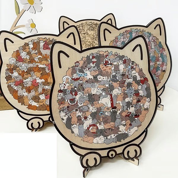 135 PC Cat-shaped Wooden Jigsaw Puzzle Unique Irregular Puzzle Pieces Game Birthday Xmas Gifts for Cat Lovers Home Decorations