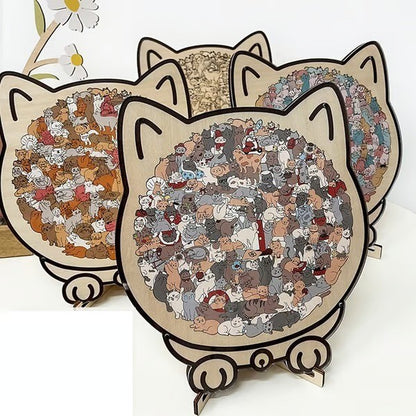 135 PC Cat-shaped Wooden Jigsaw Puzzle Unique Irregular Puzzle Pieces Game Birthday Xmas Gifts for Cat Lovers Home Decorations