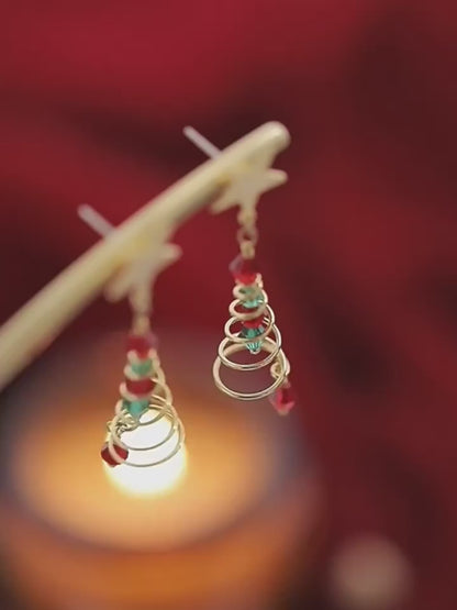 Lovely Christmas Tree Dangle Earrings