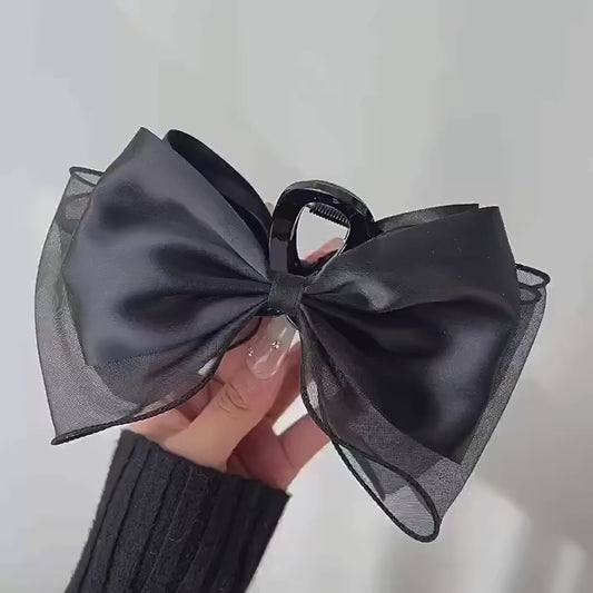 Korea Sweet Mesh Tulle Big Bow Hair Claw Clips for Women White Black Bowknot Hair Clamp Hairpin Headdress Accessories Shark Clip