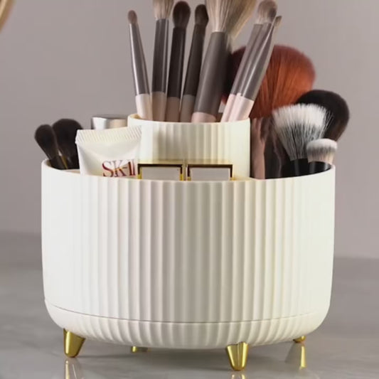 360° Rotating Makeup Organizer - 1pc Plastic Cosmetic Storage with 5 Compartments - Multi-Functional Holder for Brushes