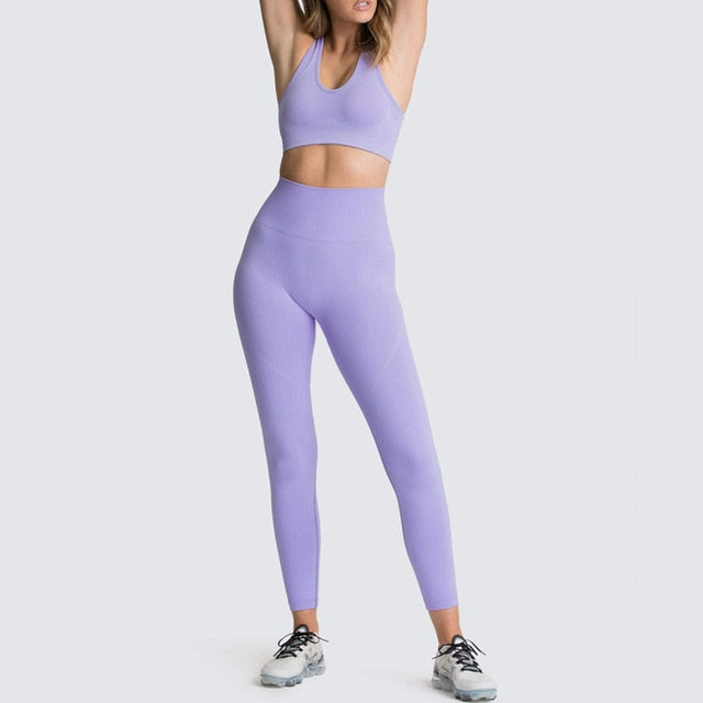 Seamless Gym Set Nylon Woman Sportswear 2 Pieces Exercise Leggings