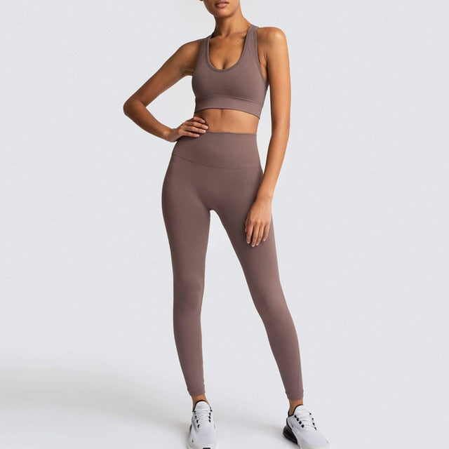 Seamless Gym Set Nylon Woman Sportswear 2 Pieces Exercise Leggings
