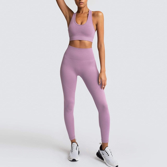 Seamless Gym Set Nylon Woman Sportswear 2 Pieces Exercise Leggings