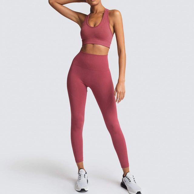 Seamless Gym Set Nylon Woman Sportswear 2 Pieces Exercise Leggings
