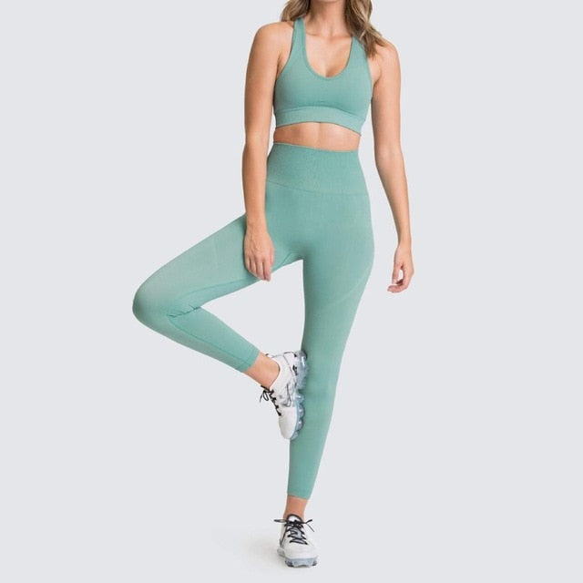 Seamless Gym Set Nylon Woman Sportswear 2 Pieces Exercise Leggings