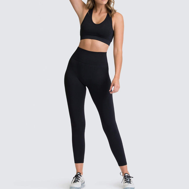 Seamless Gym Set Nylon Woman Sportswear 2 Pieces Exercise Leggings