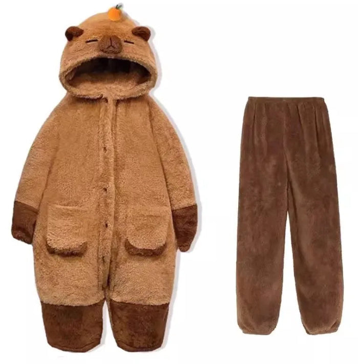 Women's Coral Fleece Cute Capybara Nightgown Set