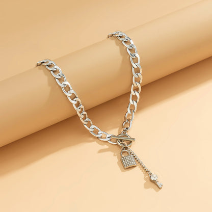Thick Chain With Shiny Lock And Key Pendant Necklace For Women Trendy Ladies Accessories On The Neck Fashion Jewelry Female